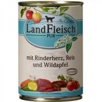 Nassfutter LandFleisch Pur Rinderherz, Reis & Wildapfel mit Biogemüse